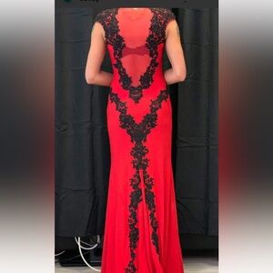 Elegant Red and Black Lace Gown